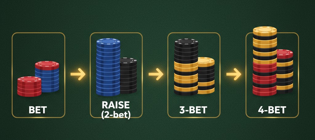 Impara la sequenza di puntate dal bet al 4-bet nel poker